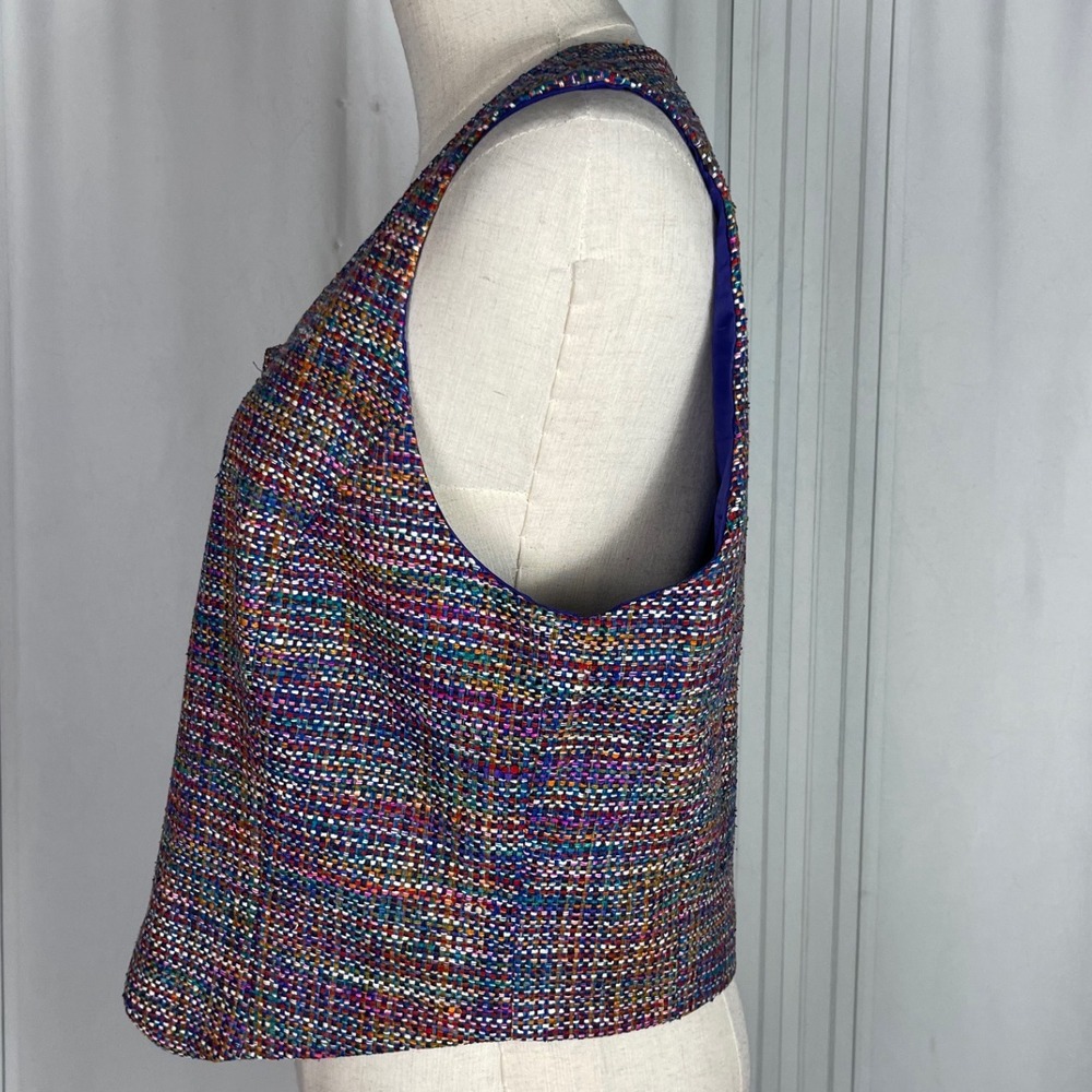 Vintage Doncaster - Cropped Silk Tweed Vest - Purple/Multicolored -‎ Size 10 - Picture 6 of 15